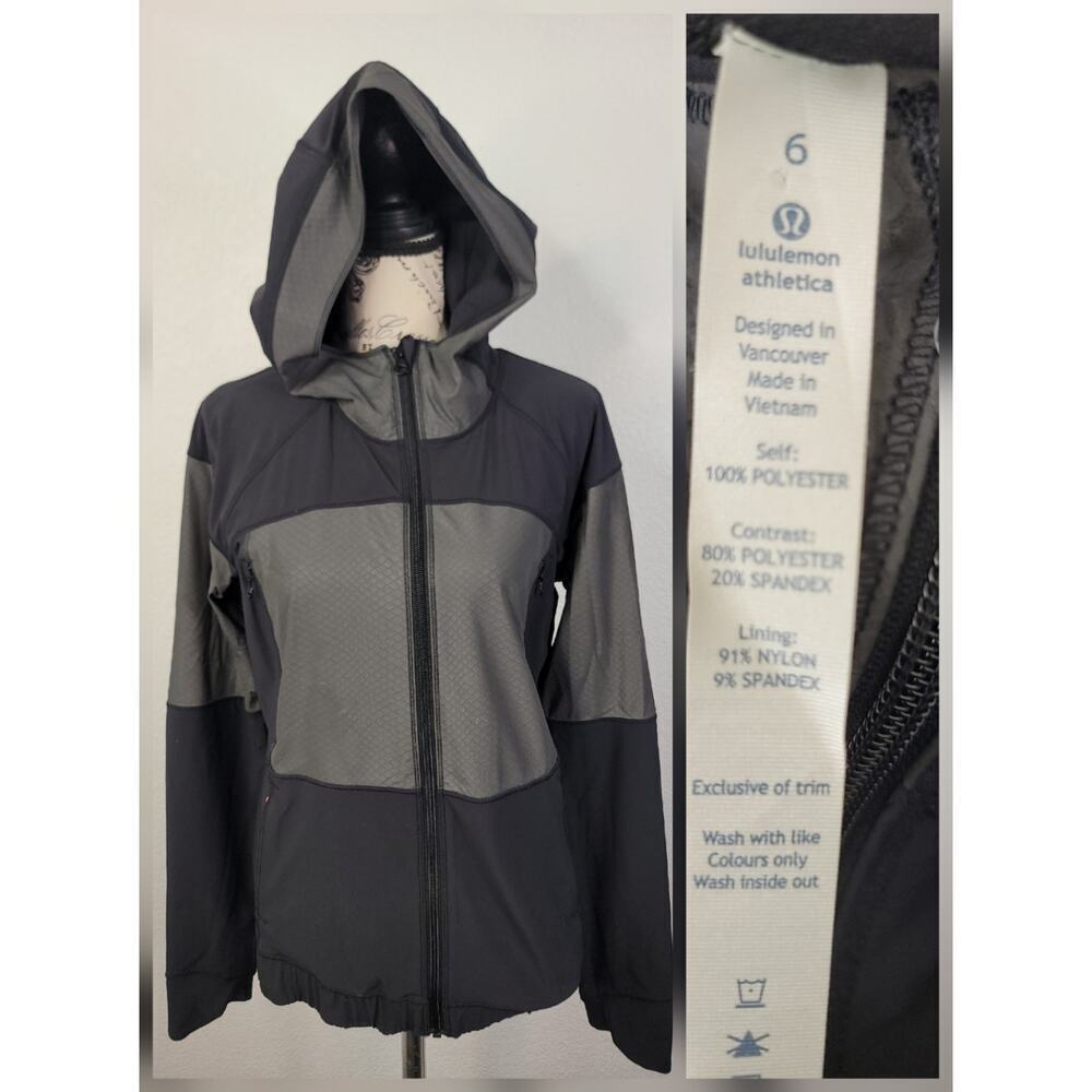 Lululemon Light Speed Jacket SZ 6 Reflective Super Black Silver Ponytail Hooded